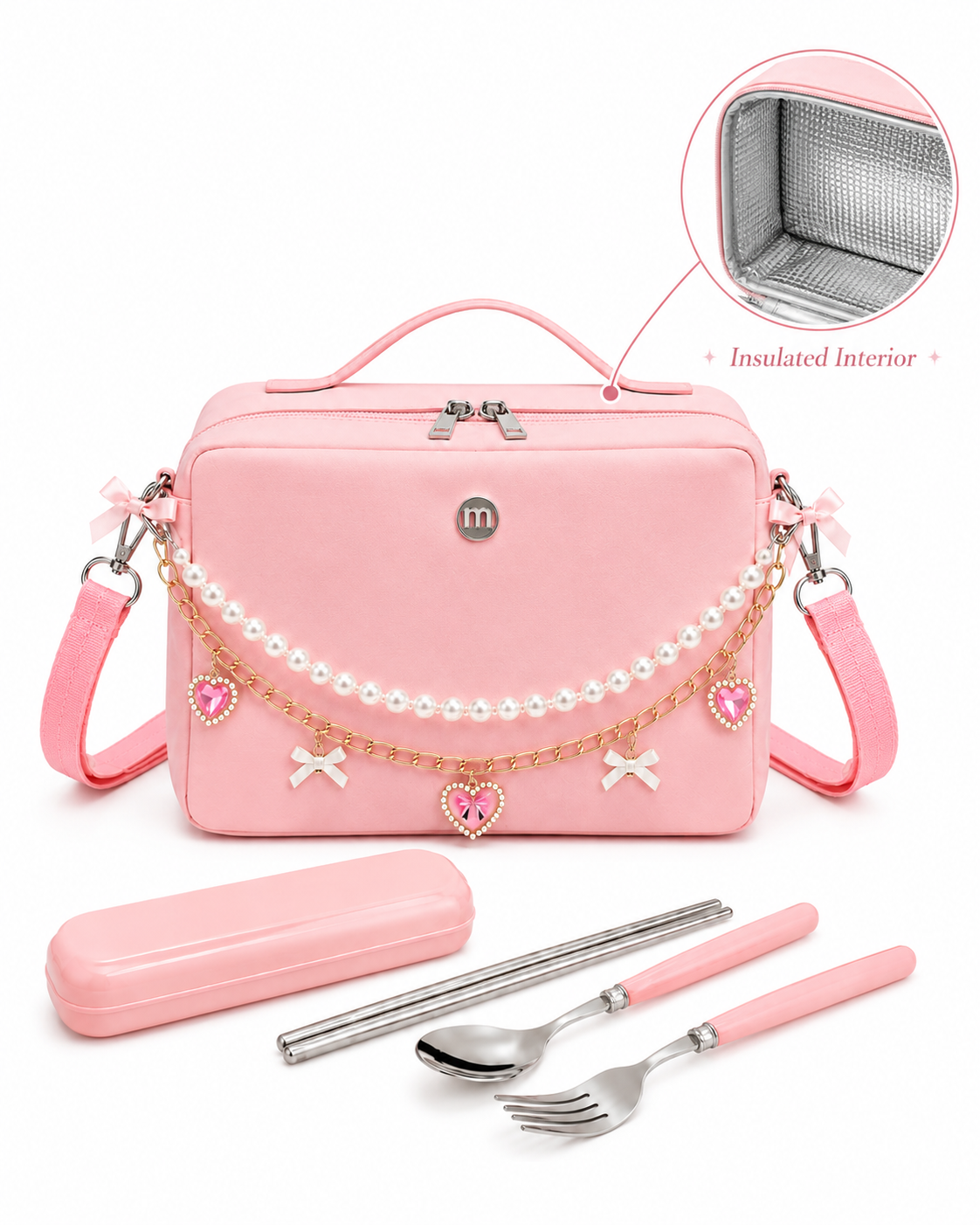 Pink Charm Insulated Lunch Bag Set